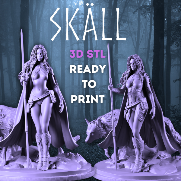 Skäll - The Nordic Huntress - Pre-supported STL - 170mm & 32mm (SFW & NSFW)